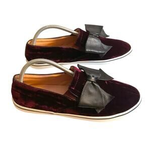 Kate Spade New York Burgundy Velvet Slip On Sneaker Black Leather Bow Sz 10B